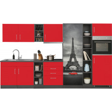 HELD MÖBEL Küchenzeile »Paris«, mit E-Geräten, Breite 390 cm rot  grafit + anthrazit + rot/grafit + rot/grafit Küchenzeile