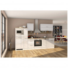 Küche weiß 310 cm MARANELLO-03 inklusive E-Geräte, Weiß Hochglan, B/H/T: ca. 310 x 200 x 60cm weiß