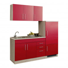 Küchenzeile für Singles mit Kühlschrank TERAMO-03 Hochglanz Rot B x H x T ca. 180 x 200 x 60cm rot
