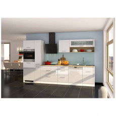Küchenzeile Hochglanz weiß 330 cm MARANELLO-03 inkl. E-Geräte, Design-Glashaube mit E-Geräten B x H x T ca. 330 x 200 x 60cm weiß