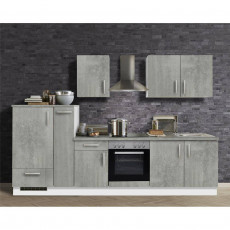 Küchenzeile Premium Beton 300cm MANCHESTER-87 inklusive E-Geräte und Apothekerschrank grau