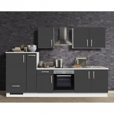 Küchenzeile Premium Schiefer grau MANCHESTER-87 inklusive E-Geräte und Apothekerschrank 300cm grau