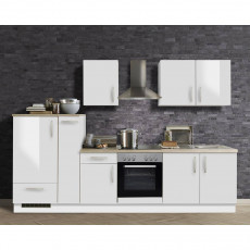 Küchenzeile Premium weiss Hochglanz 300cm MANCHESTER-87 inklusive E-Geräte und Apothekerschrank weiß