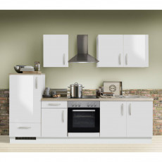 Küchenzeile Premium Weiss Hochglanz inklusive E-Geräte, MANCHESTER-87, Breite 270cm weiß