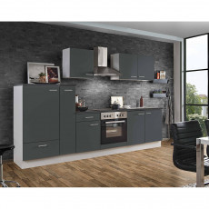 Küchenzeile White Graphit LIVERPOOL-87 inklusive E-Geräte und Apothekerschrank 300cm grau