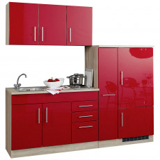 Single-Küchenzeile 210 TERAMO-03 Hochglanz Rot Breite 210 cm inkl. Kühlschrank B x H x T ca. 210 x 200 x 60cm rot
