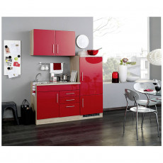 Single-Küchenzeile mit Kühlschrank, Hochglanz Rot TERAMO-03 B x H x T ca. 160 x 200 x 60cm rot